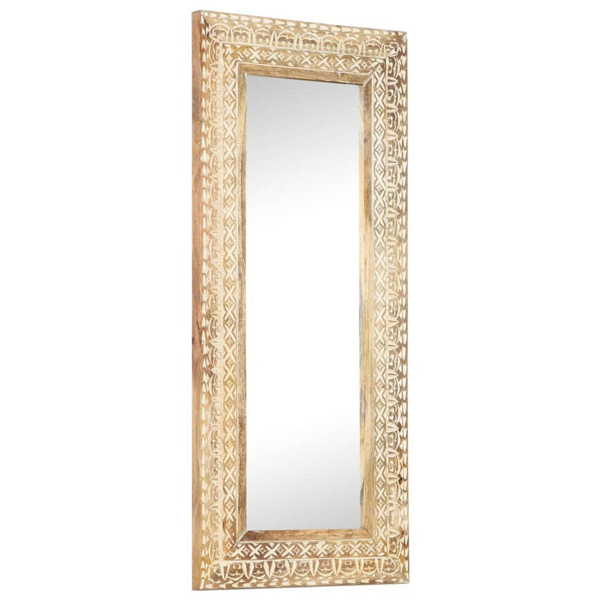 SPIEGEL Handgeschnitzt 110x50x2,6 cm Massivholz Mango - Braun, Holz (50/110/1cm) - furnicato