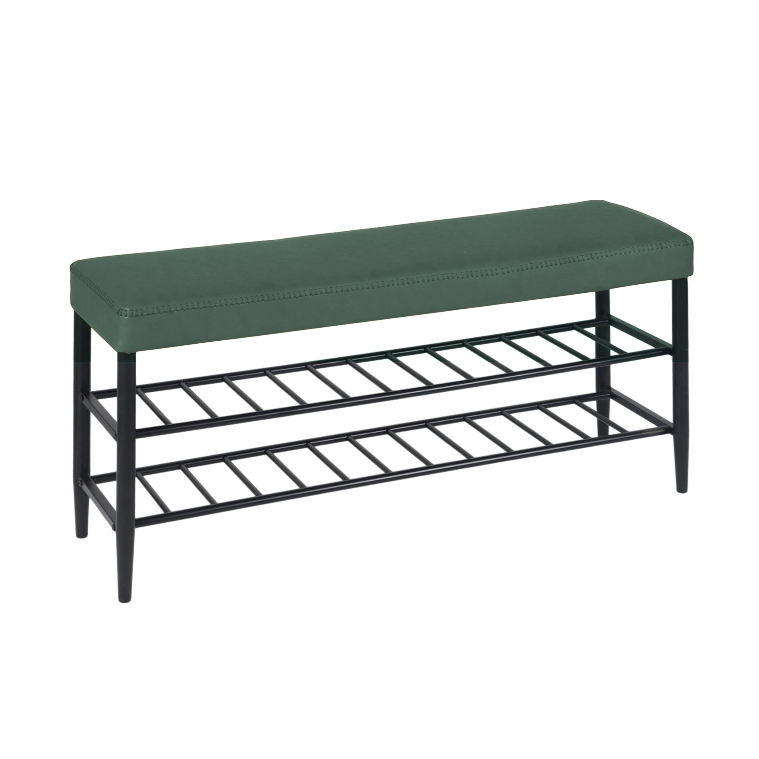 SKOBÄNK Grön konstläder 2 hyllor 100 cm Smaragdgrön 50/100/30 cm