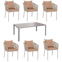 GARTENGARNITUR Tisch+6xStuhl Grau Taupe - Grau, Metall - PROREGAL