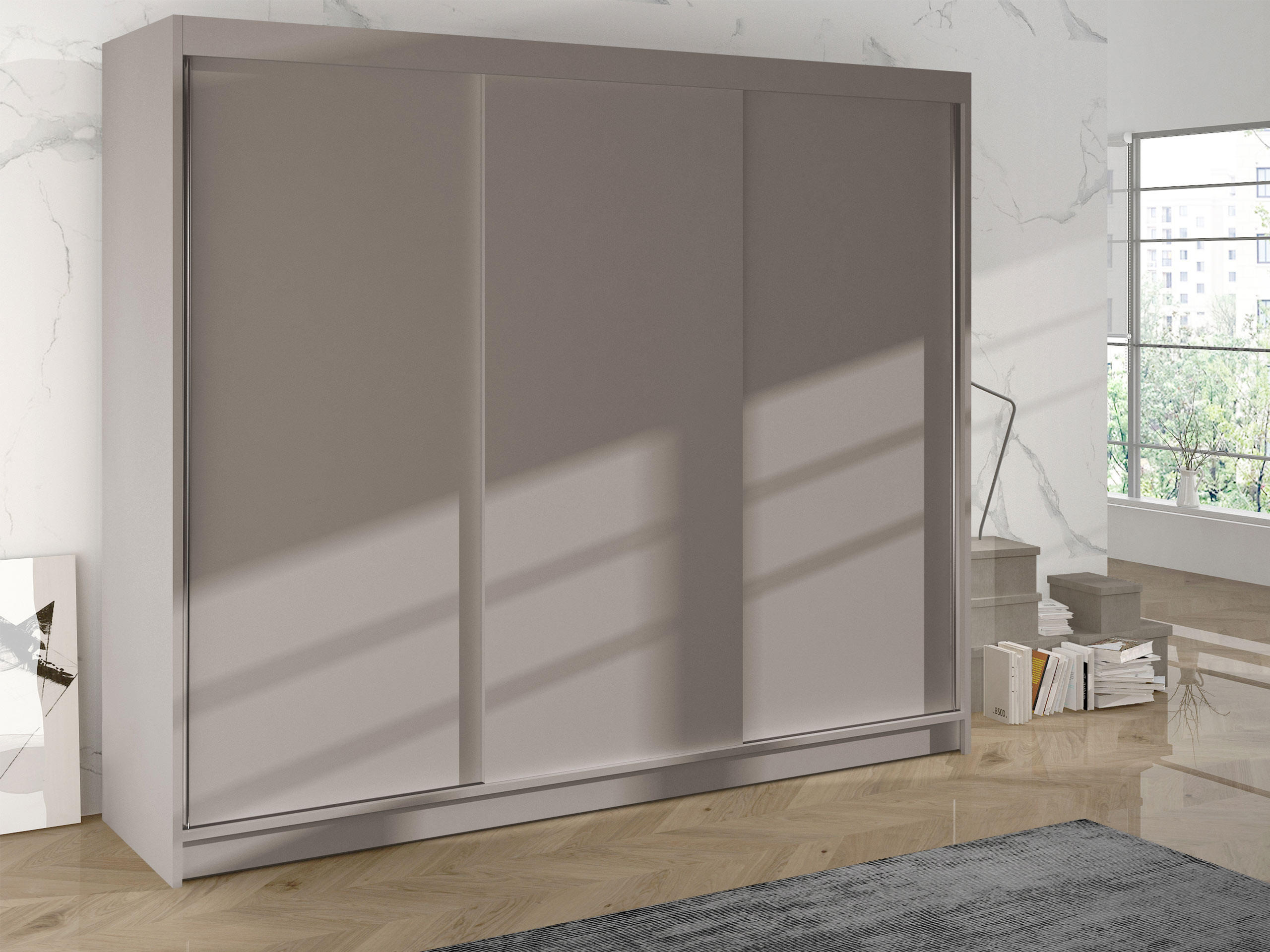 SCHWEBETÜRENSCHRANK Derby II - Kaschmir, Holzwerkstoff/Metall (200/215/58cm) - MIRJAN24