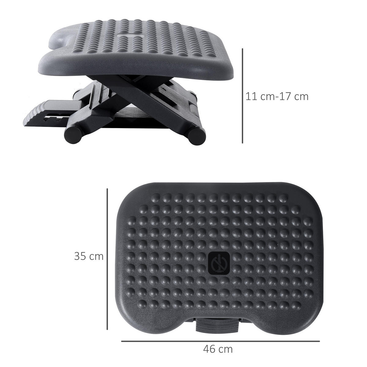 ERGONOMISCH Fußstütze Fußablage Fuß Stütze Relax Büro Neigung Höhe verstellbar - Dunkelgrau, Kunststoff (35/17/46cm) - HOMCOM