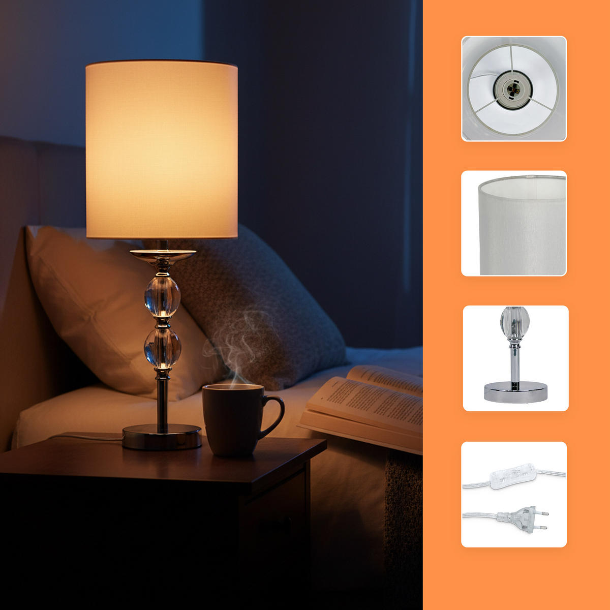 TISCHLAMPE - Multicolor, Glas/Textil (18.5/18.5/50cm) - Relaxdays