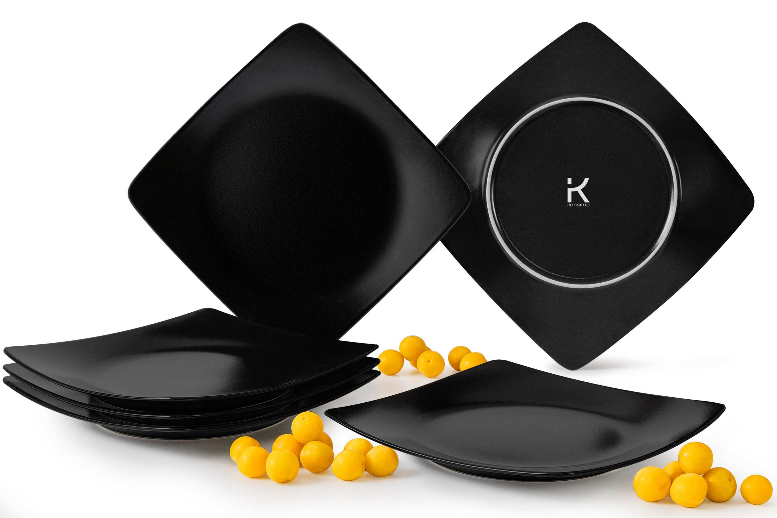 TELLERSET EPIRI Speiseteller 6 Personen 6-tlg - Schwarz, Keramik (25cm) - KONSIMO®