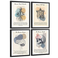 POSTER Set aus 4 Anatomie Mensch Lernposter Drucke und mit Muskeln Rücken Rippen Gehirn und Schädel Modernes Design Größe Schwarzer Rahmen A3 - Schwarz, Papier (29.7/42/3cm) - Nacnic