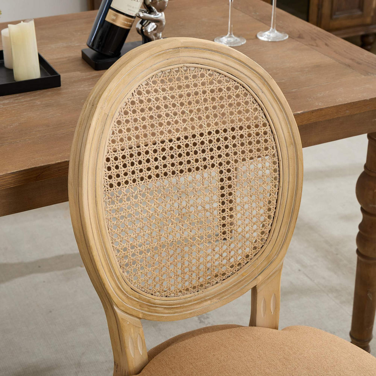 STUHL-SET DE-36325 2 Stück mit Rattan-Rückenlehne Cognac - Cognac, Holz (49/95/59.5cm) - ComfortXL