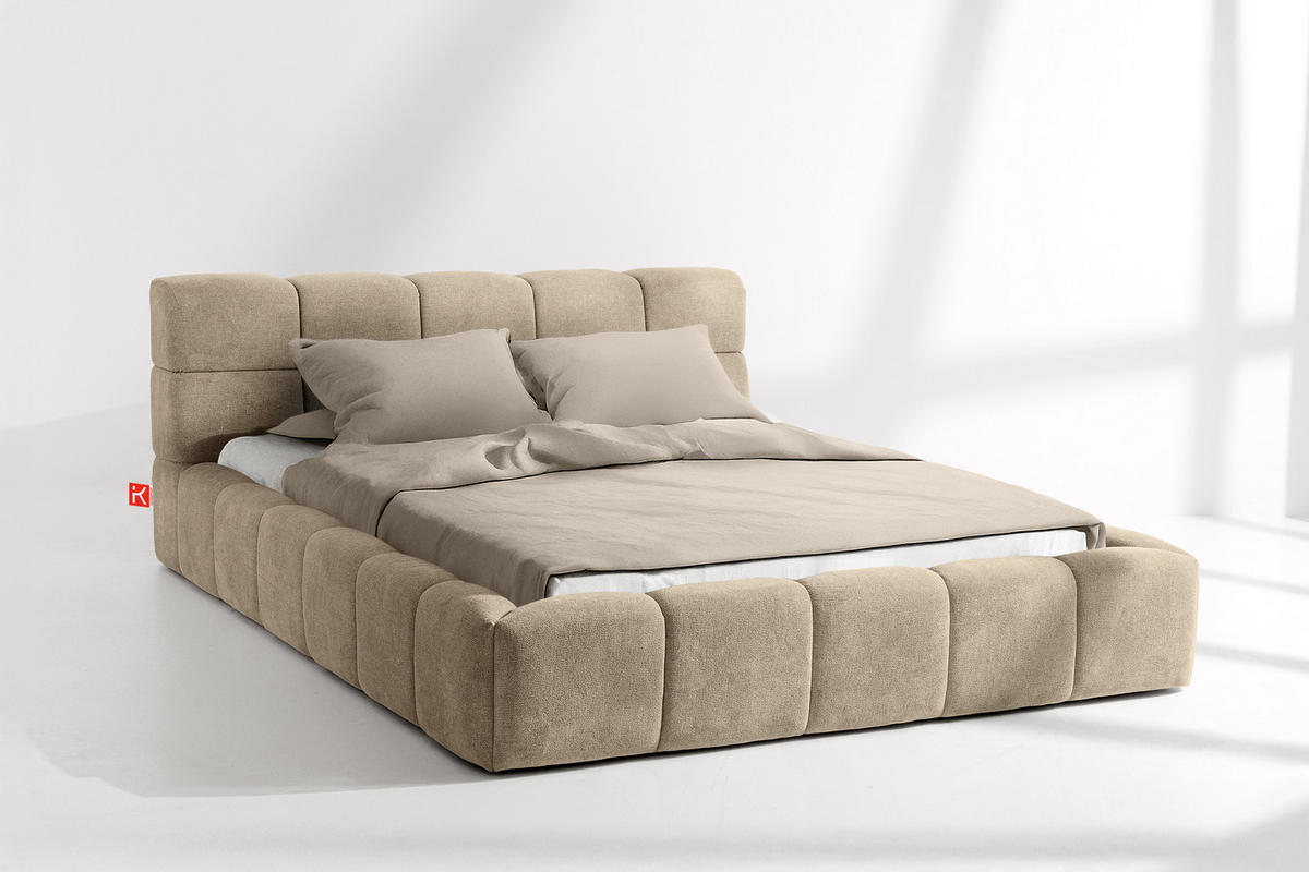 POLSTERBETT AERI 140/160/180/200 mit Rahmen und Bettkasten, beige - Beige, Holz/Holzwerkstoff (160/200cm) - KONSIMO®