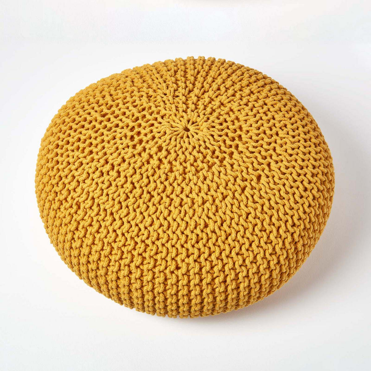 STRICK-POUF senfgelb, Bodenkissen rund 70/70/23 cm - Currygelb, Textil (70/23/70cm) - Homescapes