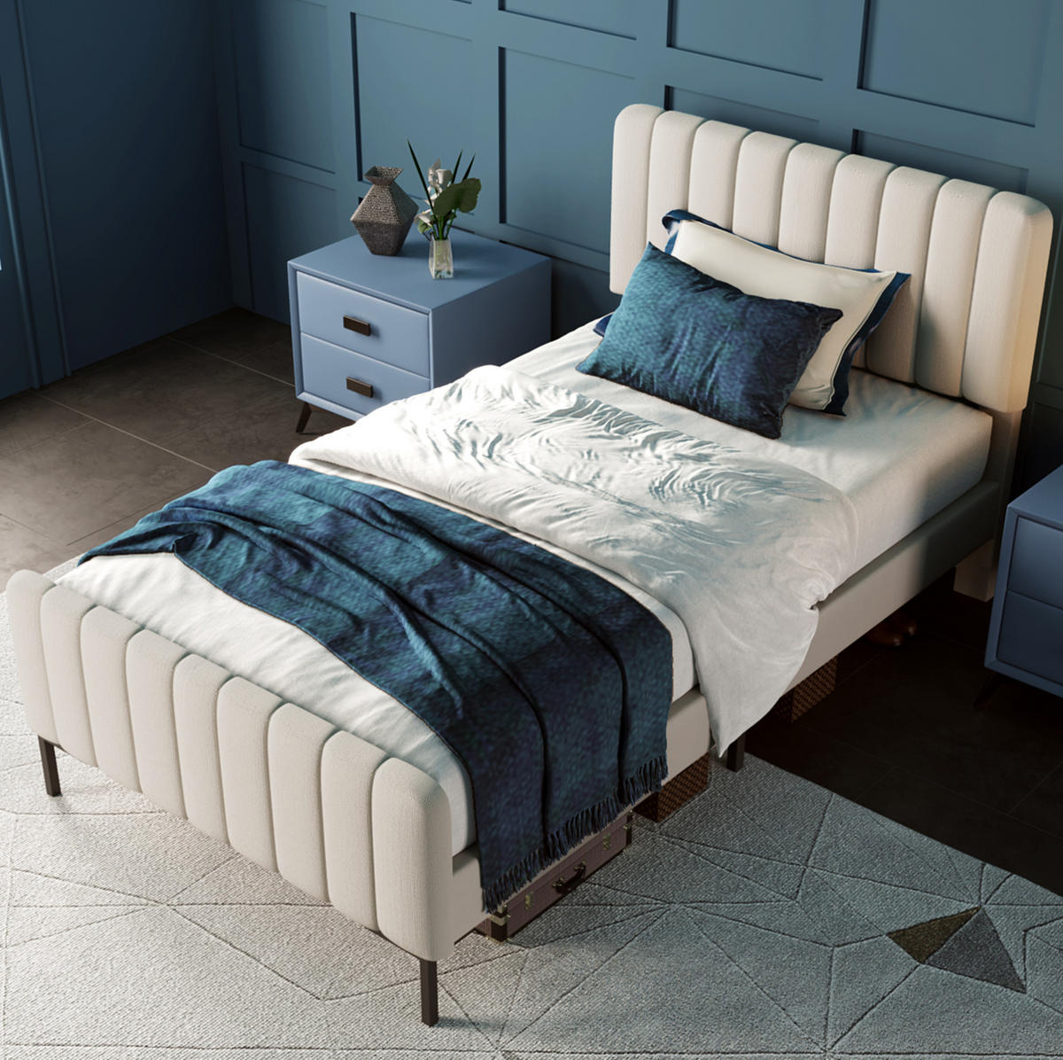 POLSTERBETT 90/200 cm in Grau-Beige mit Matratze und verstellbarem Kopfteil - Grau, Textil (90/200cm) - Flora Grace