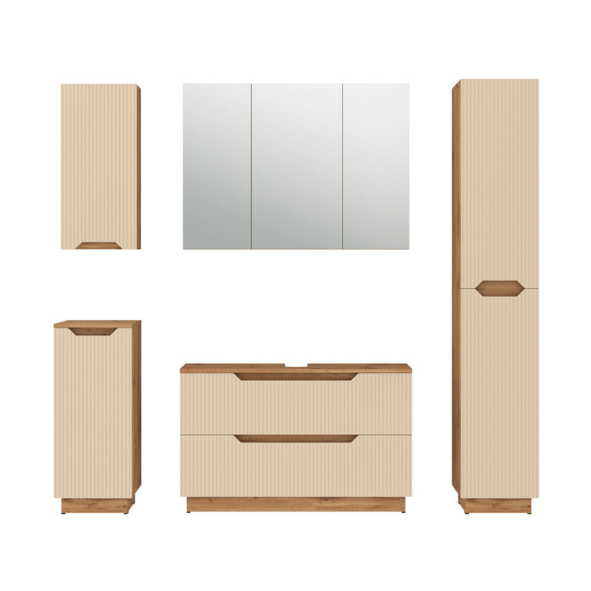 BADMÖBEL-SET Lotta Eiche/Kaschmir gestreift 5 Teile - Kaschmir, Holzwerkstoff (99.4/62.5/32cm) - Vicco