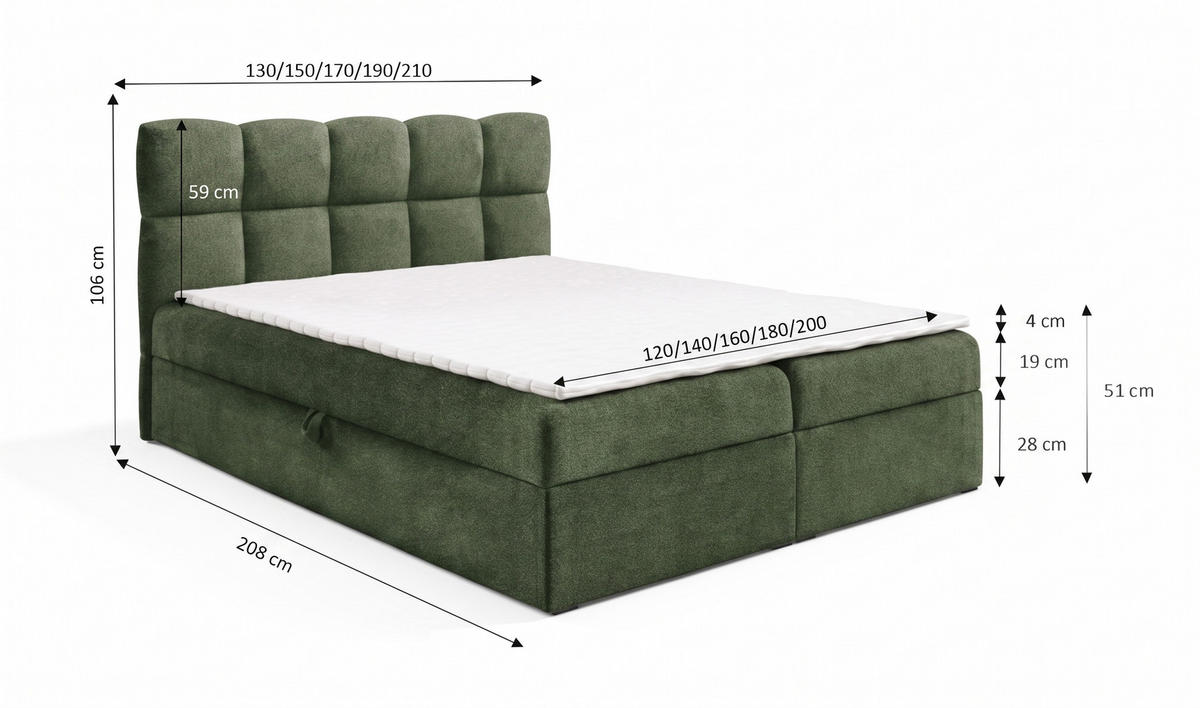BOXSPRINGBETT mit zwei Stauräume 120x200 cm in Grün - Grün, Textil (120/200cm) - Home Collective