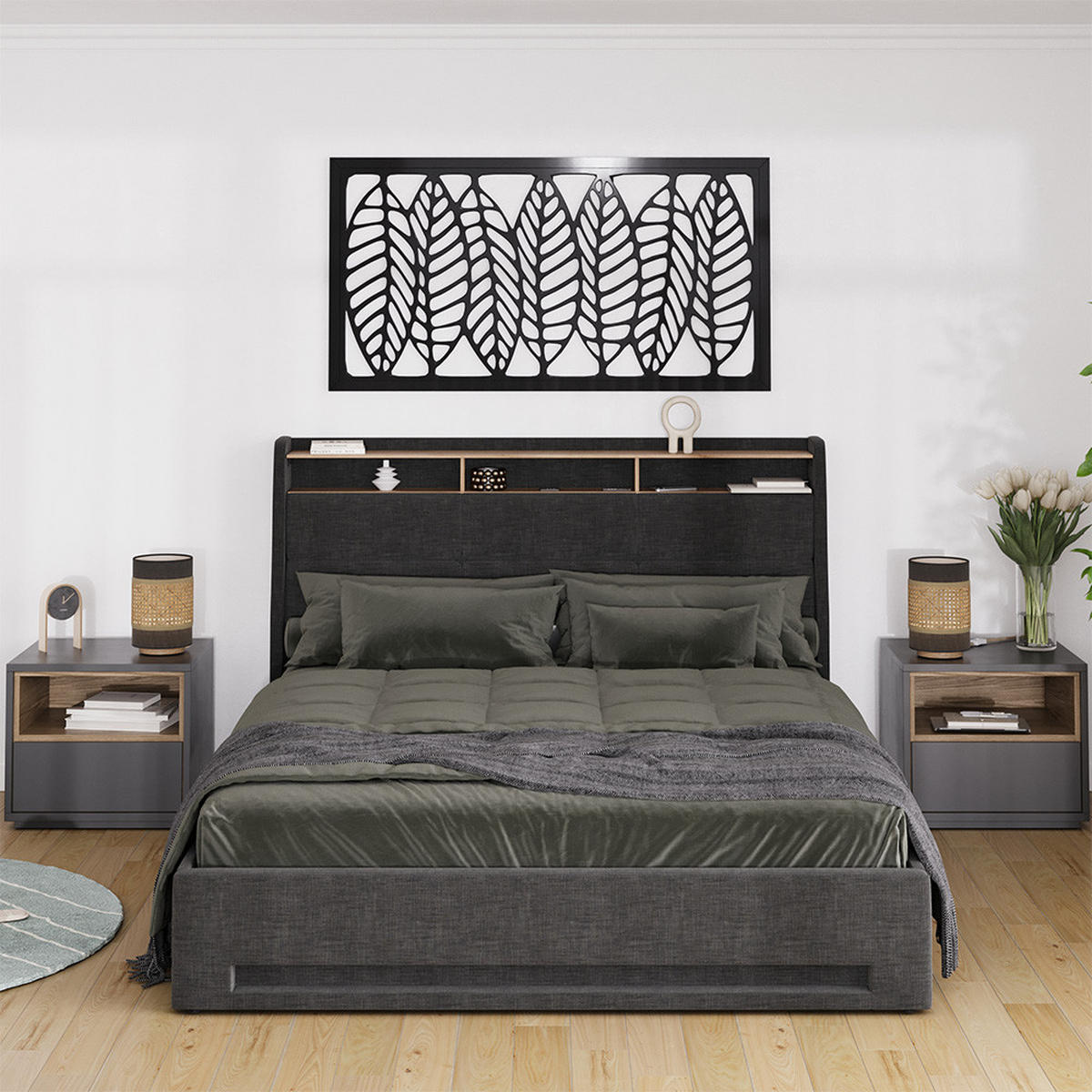 ČALOUNĚNÁ POSTEL Christin Antracit/dub - antracitová, kompozitní dřevo - VitaliSpa