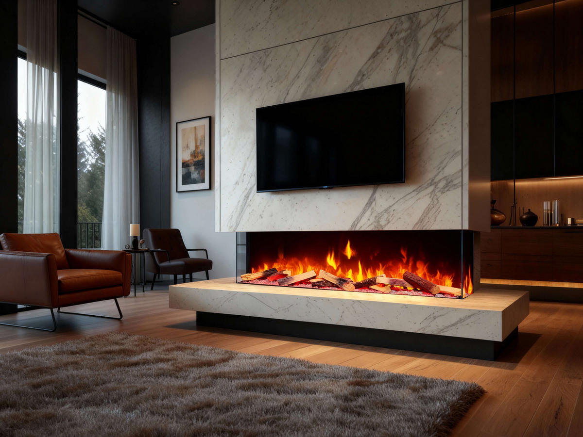 EINBAU-ELEKTROKAMINEINSATZ AF60TS – dreiseitig, Breite 150 cm, 3D-Flammeneffekt, Heizfunktion, WLAN - Schwarz, Glas/Metall (150/55.5/32cm) - ArtiFlame