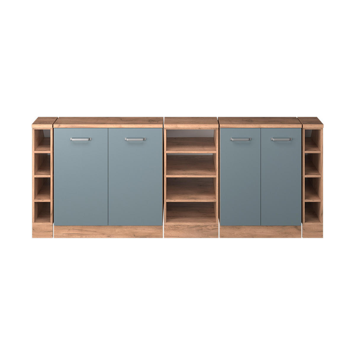 KUHINJSKI ORMAR ZA KOSINE KROVA R-Line Plavo-Siva 210 cm Set od 5 ormarićnih korpusa, dubina 60 cm - hrast medunac/plavo-siva, drvni materijal (210/83.8/60cm) - Vicco