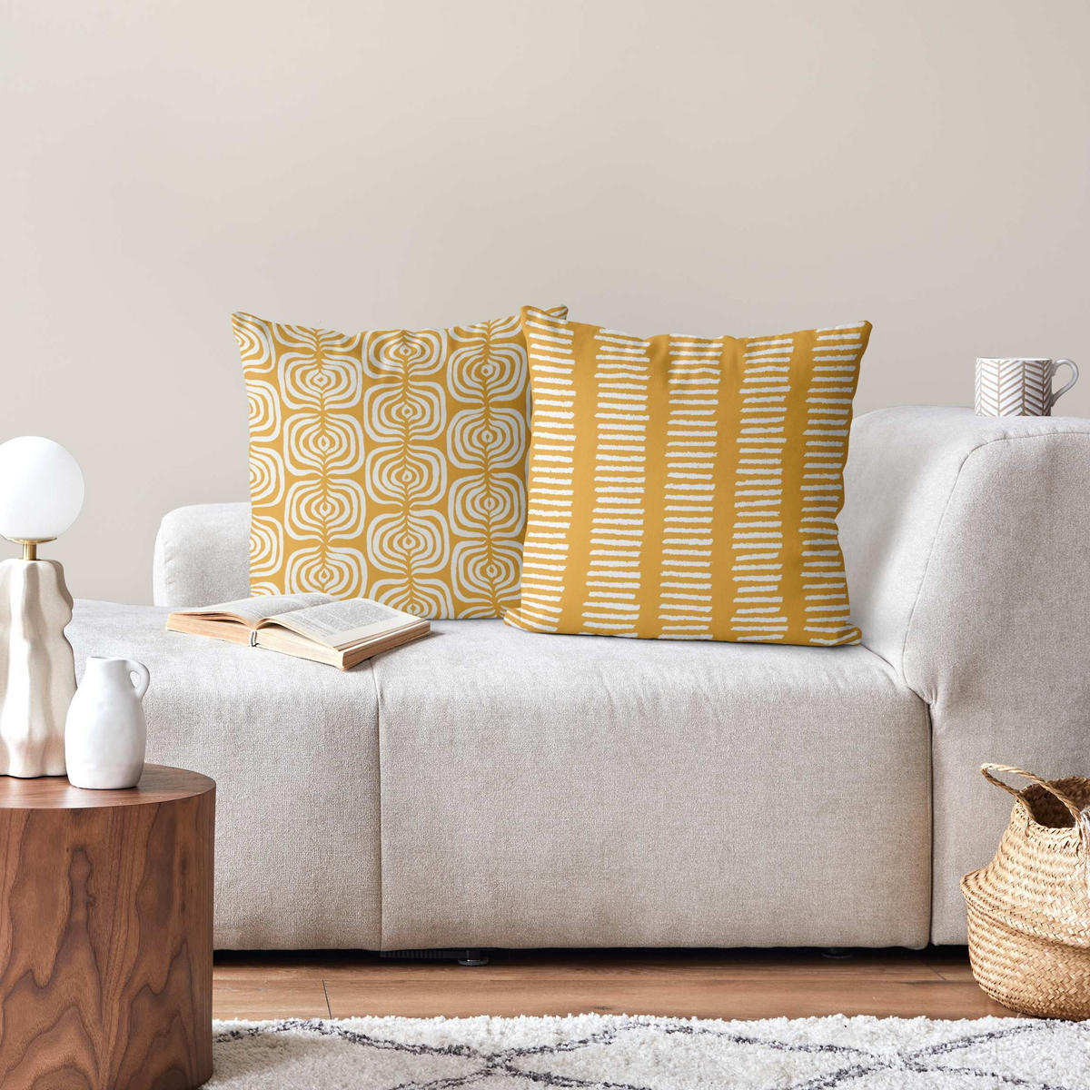 DEKOKISSEN 2er-Set Ethnomuster Duo I 50/50 cm - Gelb, Textil (50/50cm) - Bilderwelten