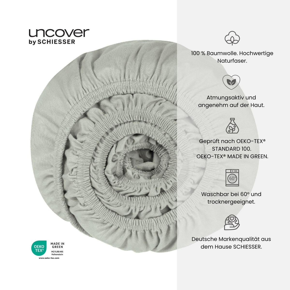 SPANNBETTLAKEN New Jersey - 100% Baumwolle - 180x200 cm - Silber - Grau, Textil (180/200cm) - Uncover by Schiesser
