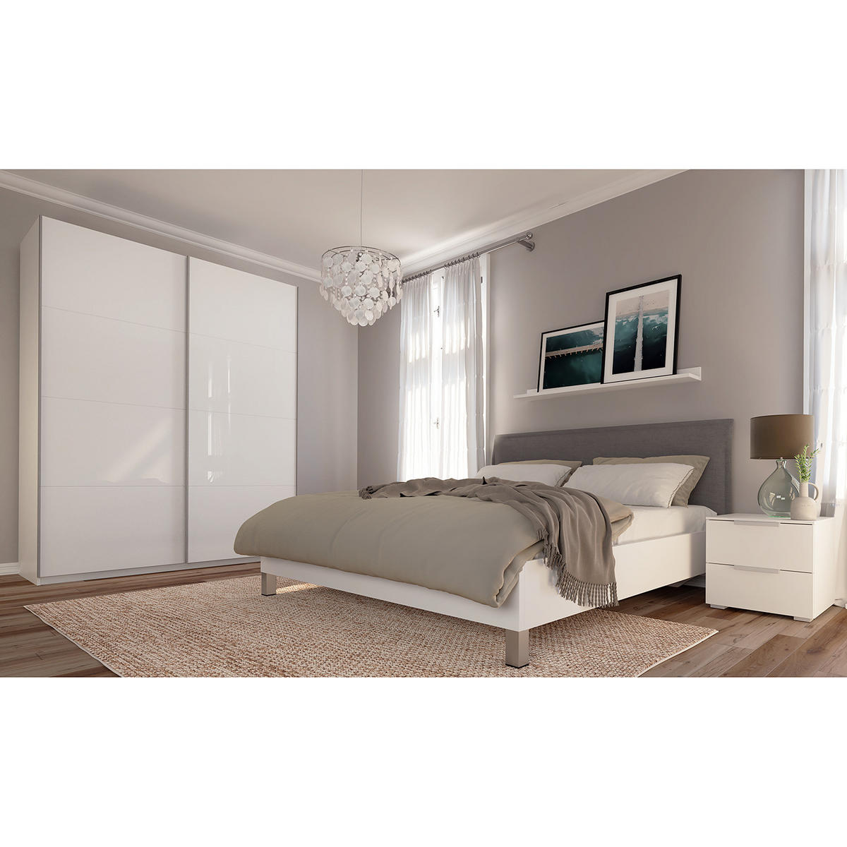 SCHWEBETÜRENSCHRANK - Weiß Hochglanz/Weiß, Holzwerkstoff (181/222/68cm) - home24