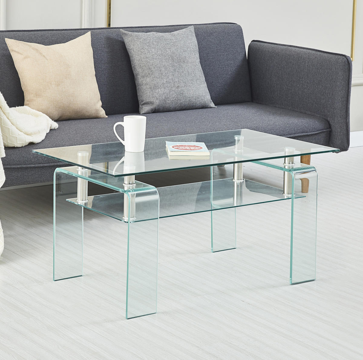 COUCHTISCH 100 x 55 x 45 cm Glas Metall Clear - Klar, Metall (100/55/45cm) - Meubliv
