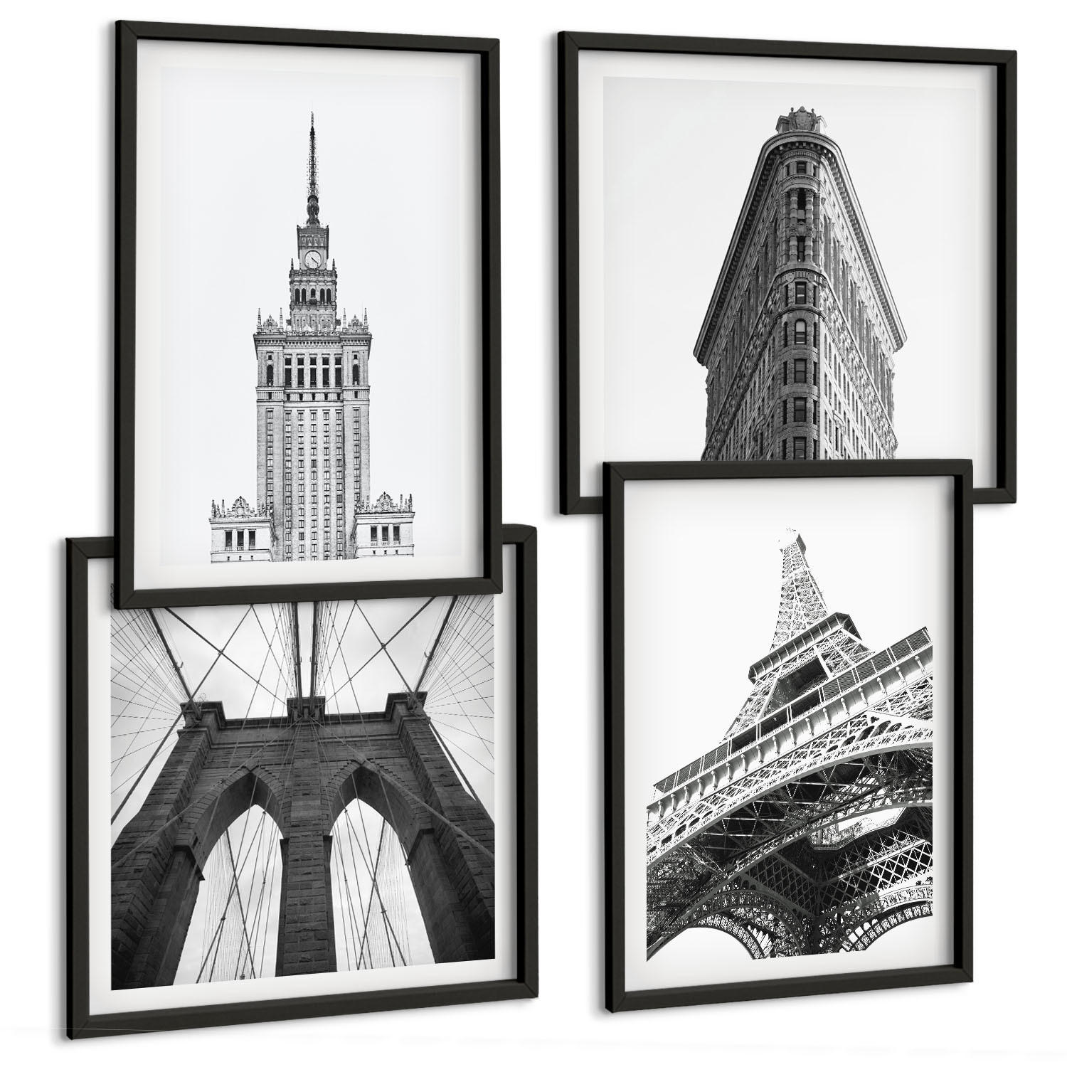 BILDER SET 4er Set - 50x50 cm & 40x60 cm Schwarzer Rahmen - Architektur Schwarz-Weiß-Minimalismus - Schwarz, Kunststoff (50/50cm) - TULUP