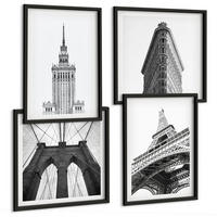 BILDER SET 4er Set - 50x50 cm & 40x60 cm Schwarzer Rahmen - Architektur Schwarz-Weiß-Minimalismus - Schwarz, Kunststoff (50/50cm) - TULUP