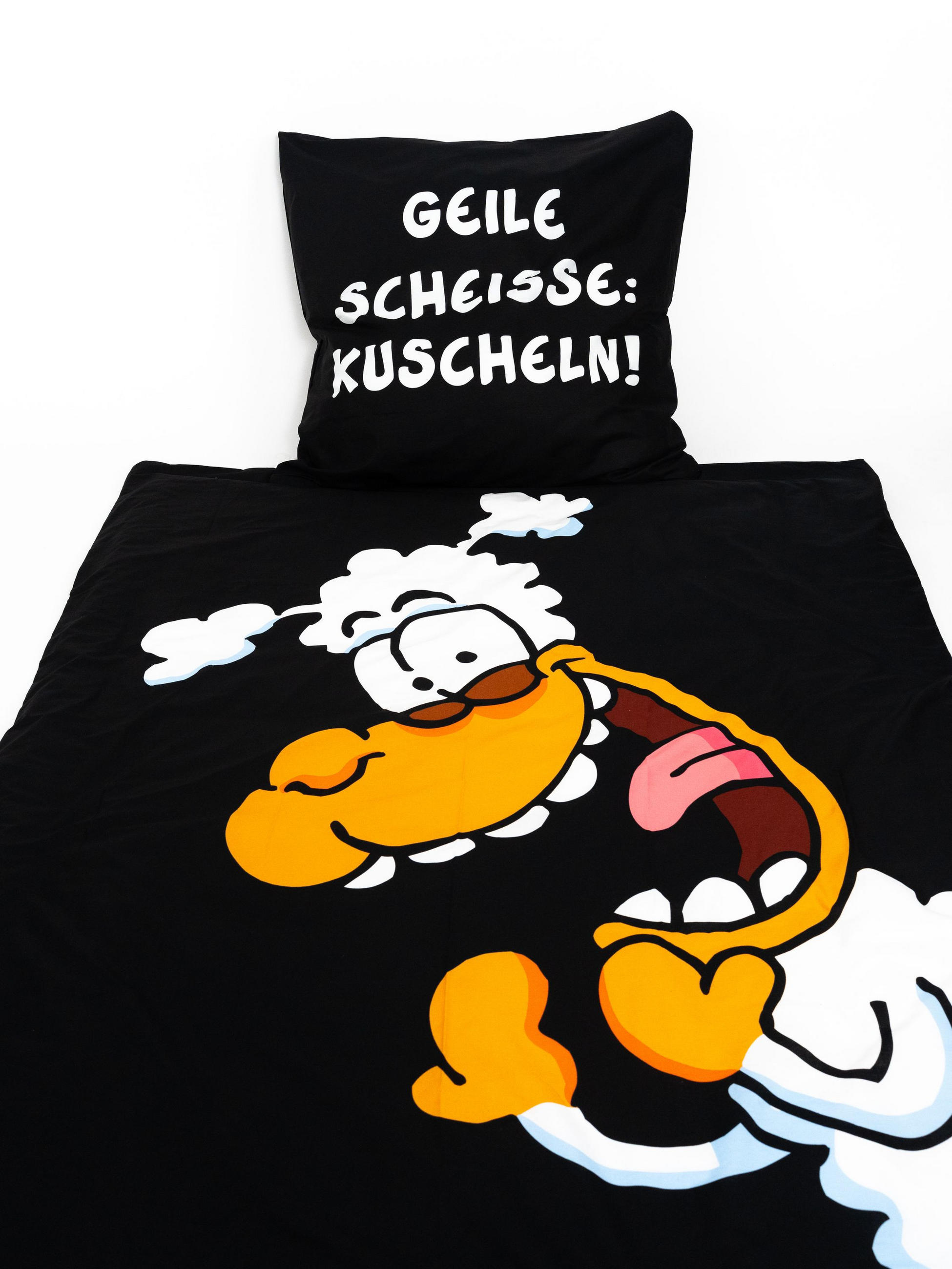 BETTWÄSCHE Ralph Ruthe Thorsten Dörnbach Geile Scheisse: Kuscheln! Schwarz 135 x 200 cm + 80 x 80 cm - Schwarz, Textil (135/200cm) - United Labels