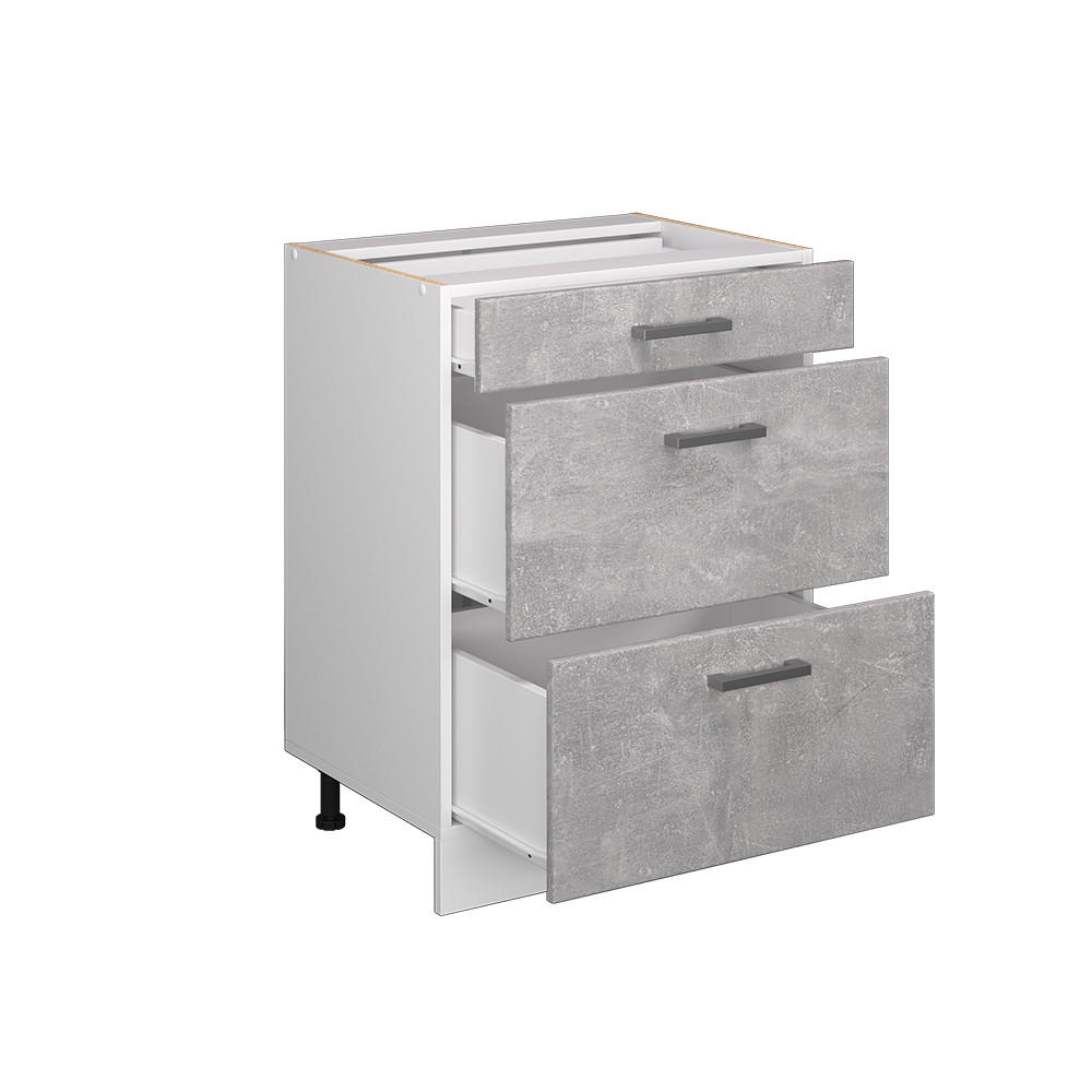 KÜCHENUNTERSCHRANK R-Line Beton 60 cm mit Schubladen, ohne AP - Schieferfarben/Hellgrau, Holzwerkstoff (60/81.6/46cm) - Vicco