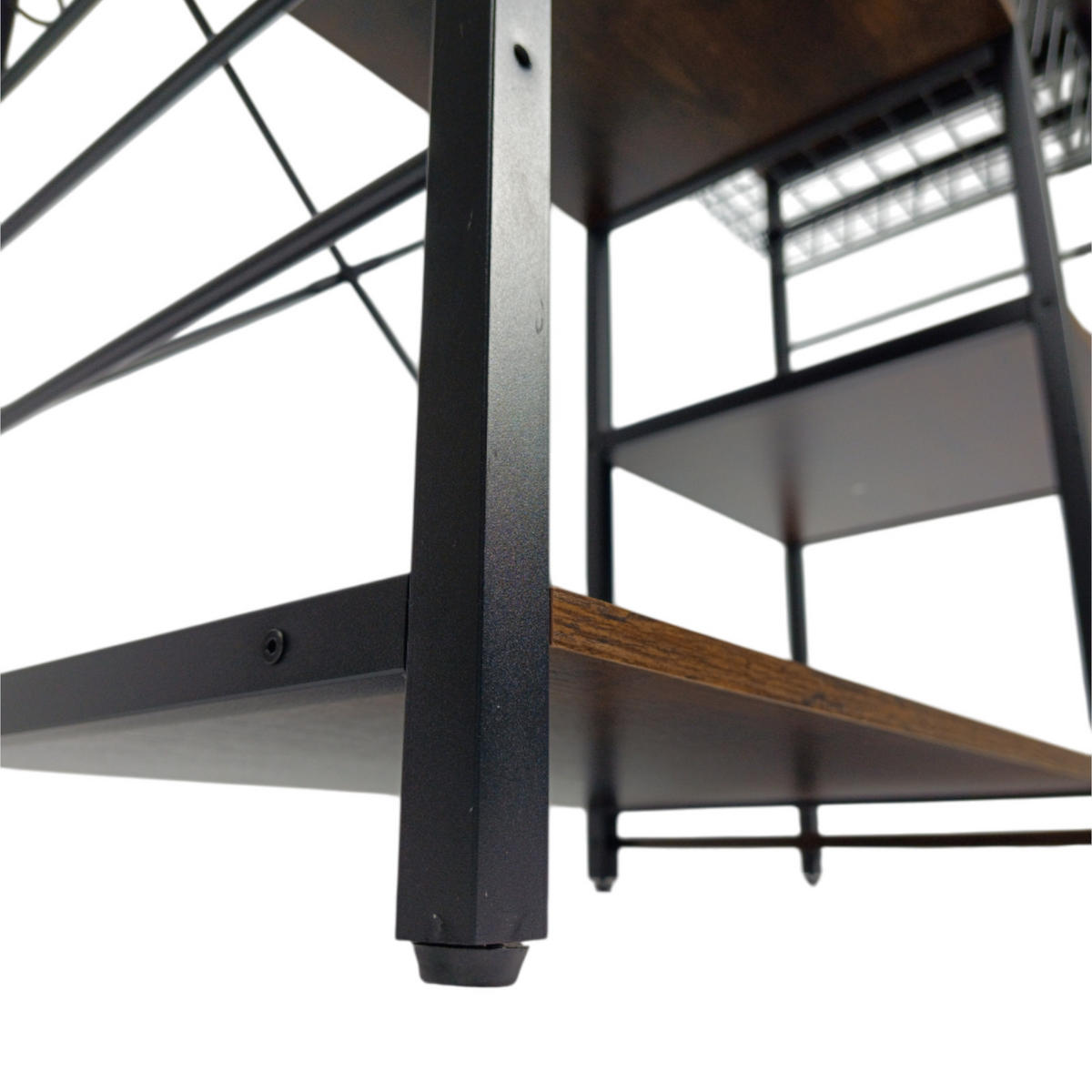 KÜCHENREGAL Holzoptik Metall Dunkelbraun Schwarz mit Haken & Korb 90x40x84 cm - Dunkelbraun/Schwarz, Holzwerkstoff/Metall (90/84/40cm) - Begryf