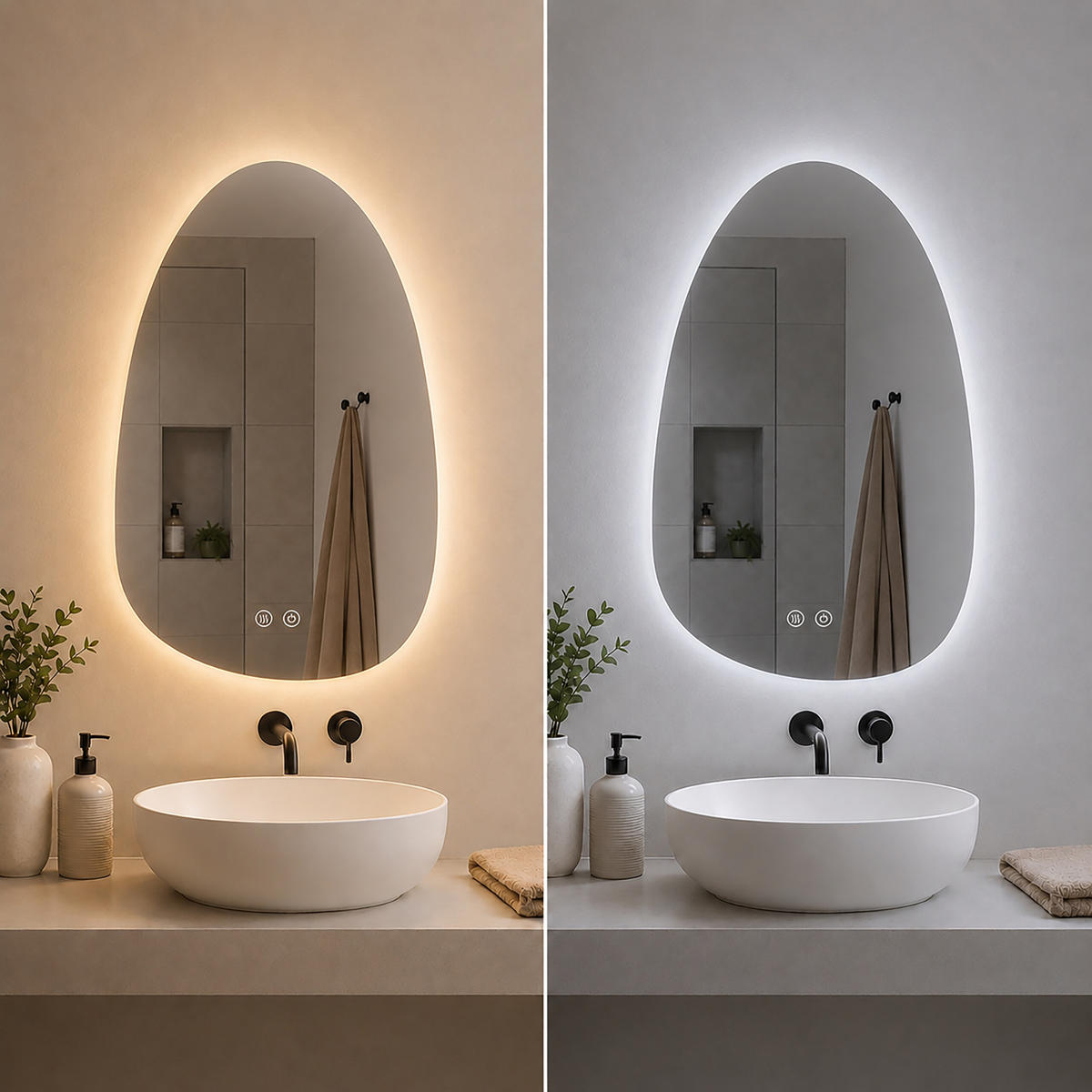 ZRCADLO stříbrné koupelnové LED proti zamlžení 80x52 cm - průhledná, kov/sklo (52/80/3cm) - Relaxdays