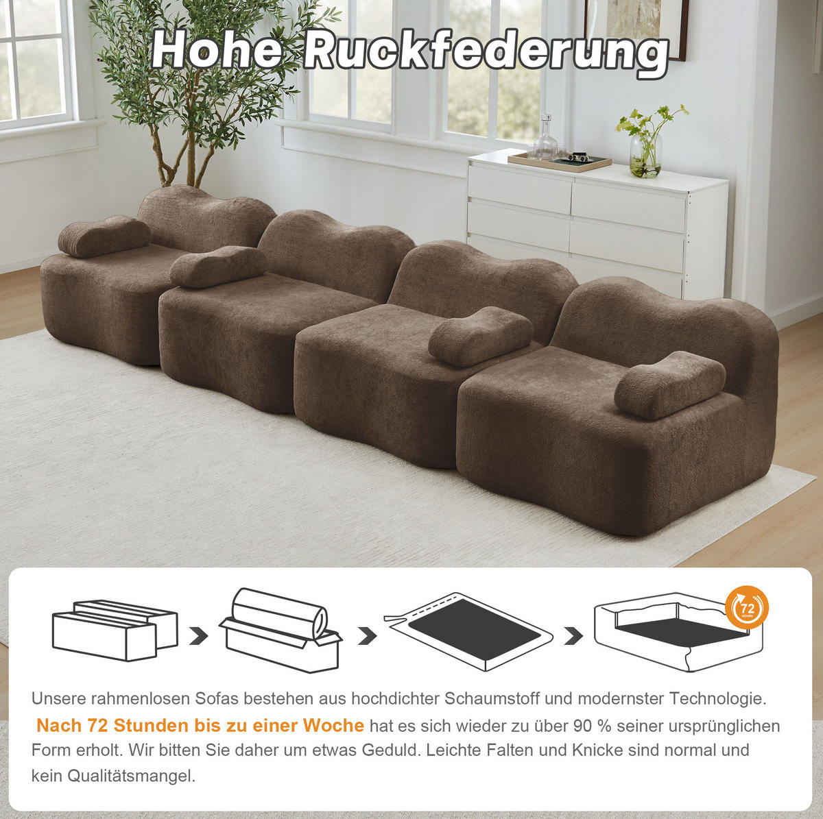 MODULARES 4-Sitzer Sofa aus Samt mit tiefer Sitzfläche Braun - Braun, Textil (98/70/384cm) - Modenvie