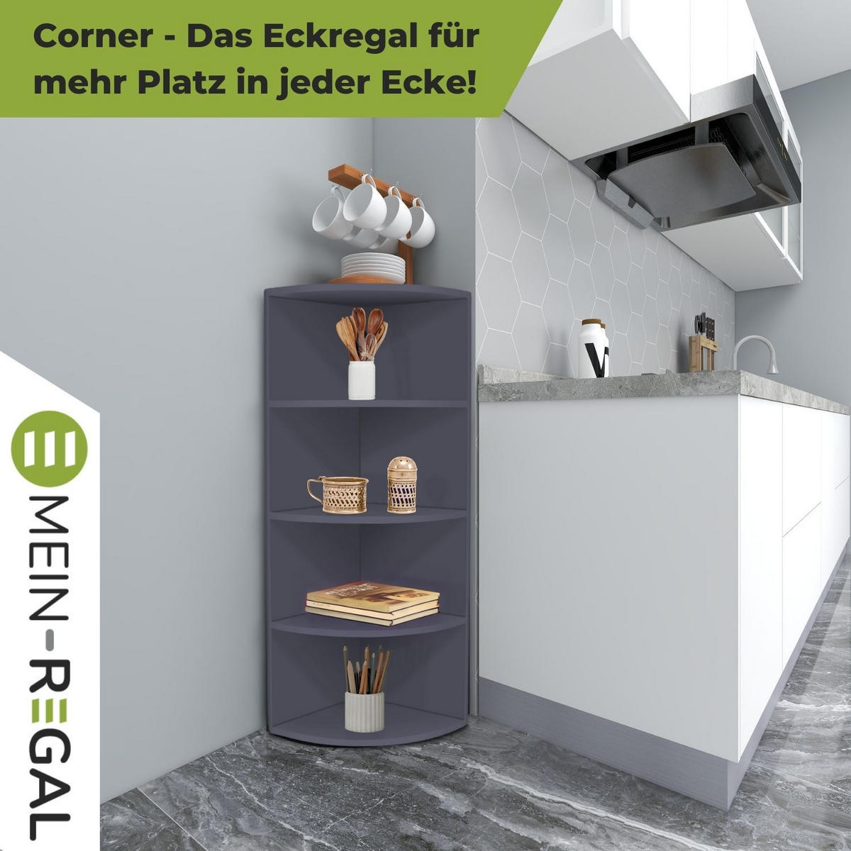 ECKREGAL CORNER 120 Holz Anthrazit 4 Etagen 40/40/120 cm - Anthrazit, Holzwerkstoff (40/120/40cm) - Coemo