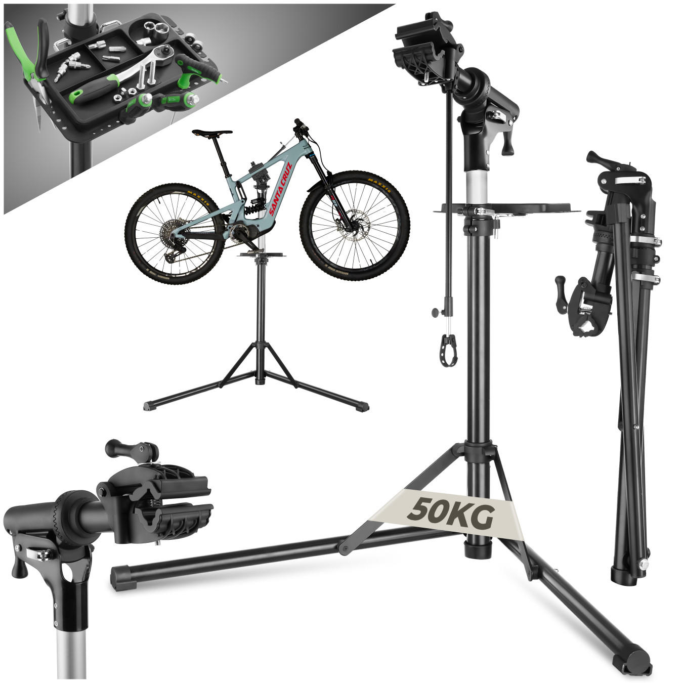 FAHRRADMONTAGESTÄNDER Jan,inklusive Vorderrad-Stabilisator,grau/schwarz - Schwarz/Grau, Textil (81/169cm) - tectake