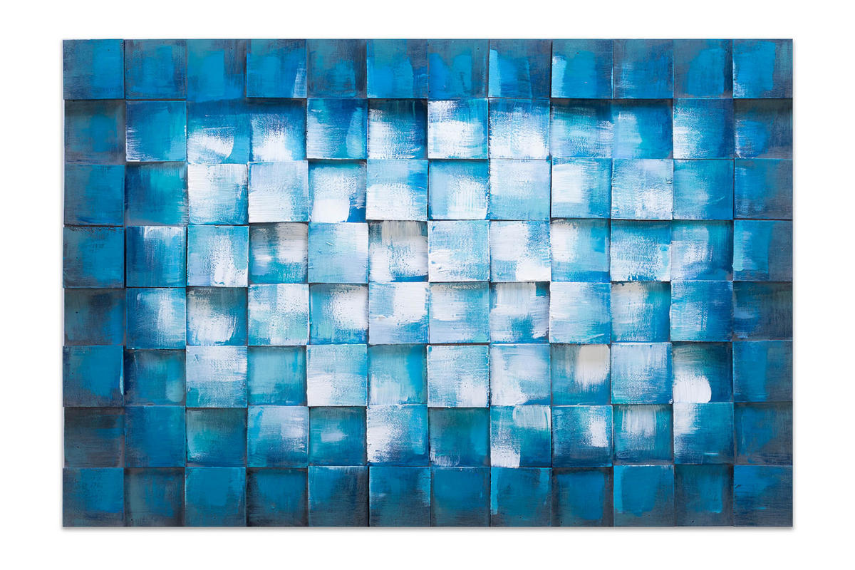 HOLZBILD Blau 90/60 cm - Blau/Weiß, Holz (4.5/60cm) - KUNSTLOFT