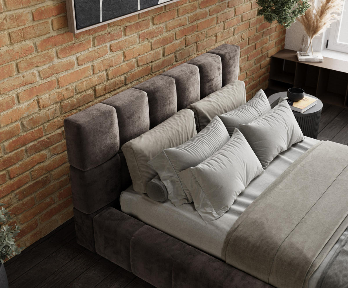 POLSTERBETT Kendal Dos Braun 160/200 cm im Chenille-Stoff - Schwarz/Naturfarben, Holz/Holzwerkstoff (160/200cm) - Maison de Reve