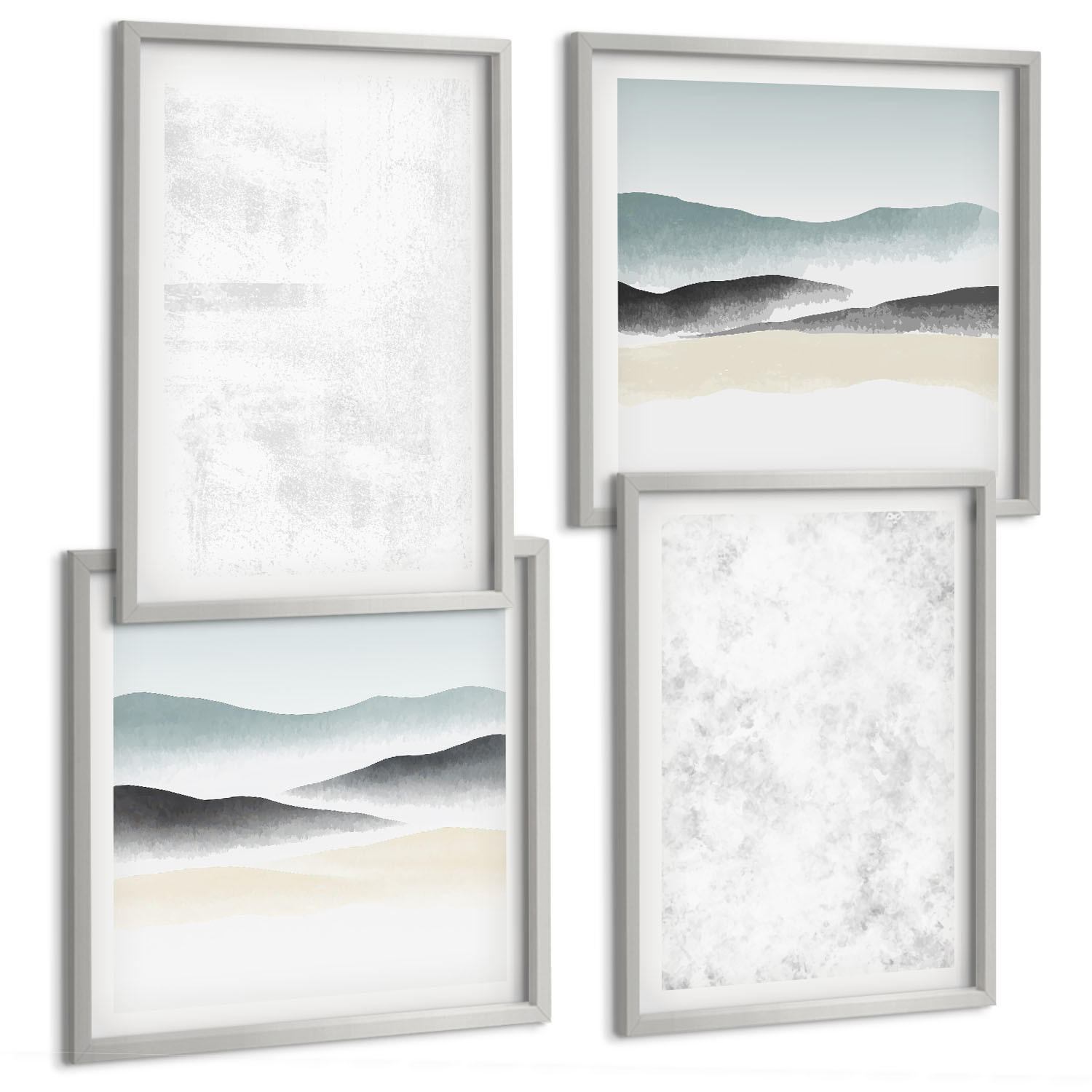 BILDER SET 4er Set - 50x50 cm & 40x60 cm Silberner Rahmen - Weiße Flecken auf Leinwandhintergrund - Silberfarben, Kunststoff (50/50cm) - TULUP