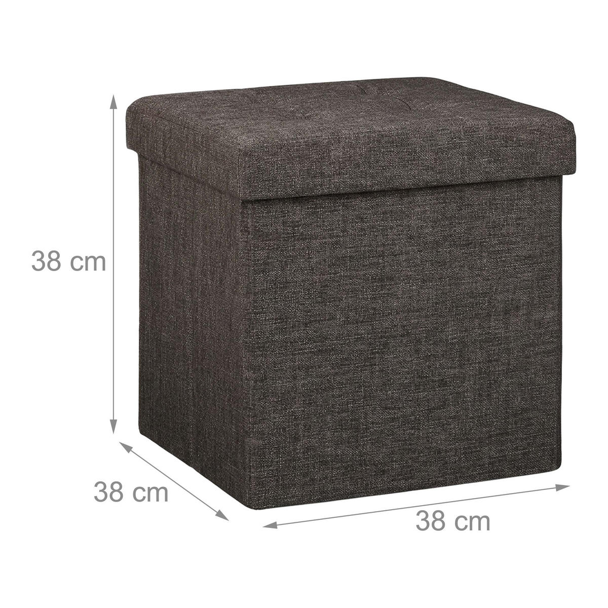 SITZHOCKER Braun Leinen faltbar Stauraum - Braun, Holzwerkstoff/Textil (38/38/38cm) - Relaxdays