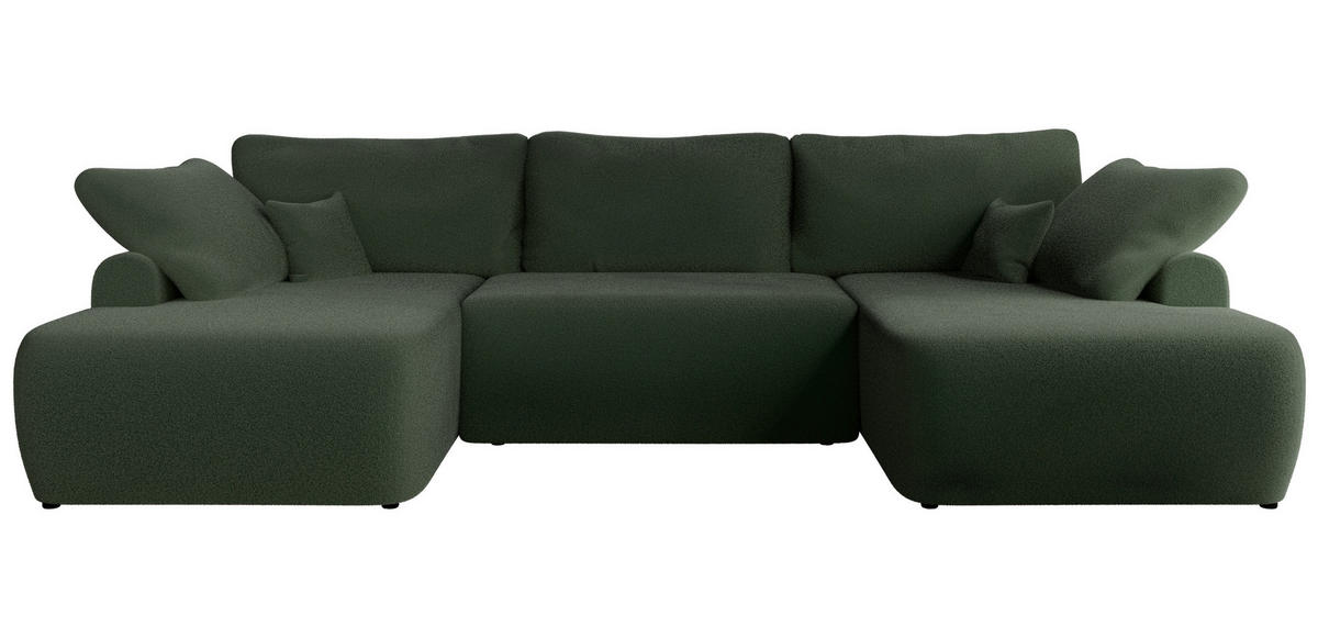 WOHNLANDSCHAFT CUBO U Dunkelgrün Boucle - Dunkelgrün/Schwarz, Kunststoff/Textil (370/100/187cm) - MKS