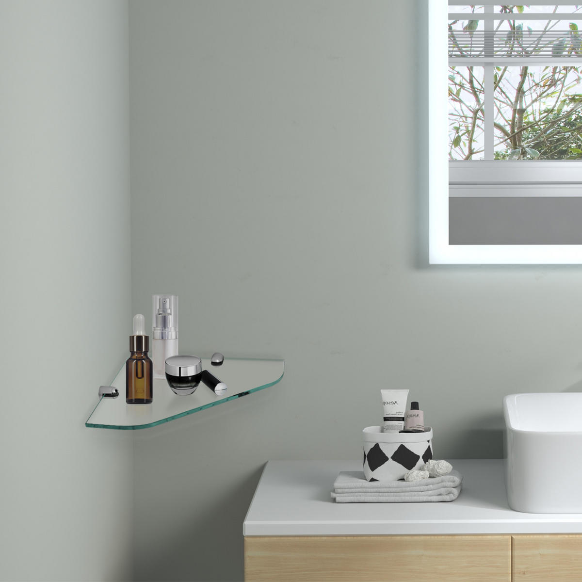 GLASABLAGE 23/23 cm Eckablage für Badezimmer Glas Transparent Chrom 3-tlg. - Transparent, Glas (23/0.6/23cm) - S'AFIELINA