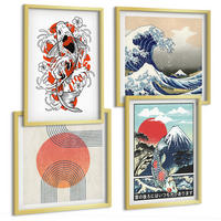 BILDER SET 4er Set - 50x50 cm & 40x60 cm Goldrahmen - Illustrationen von Fischbergen, die sich in Japan ausbreiten - Goldfarben, Kunststoff (50/50cm) - TULUP