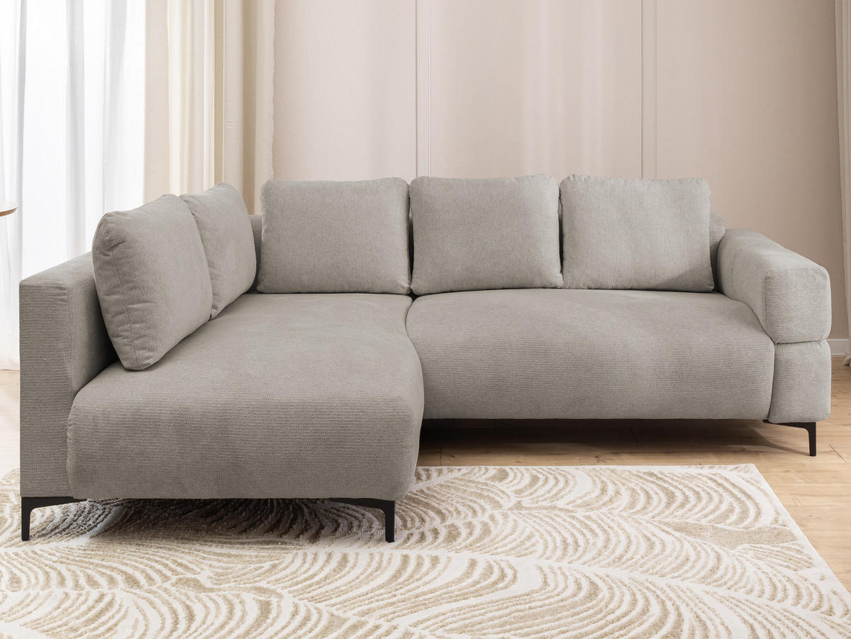ECKSOFA Cardea in Bubble-Optik aus weichem Taupe Strukturstoff mit hohem Sitzkomfort - Ottomane links - Taupe/Schwarz, Holz/Textil (170/230cm) - S-Style Möbel