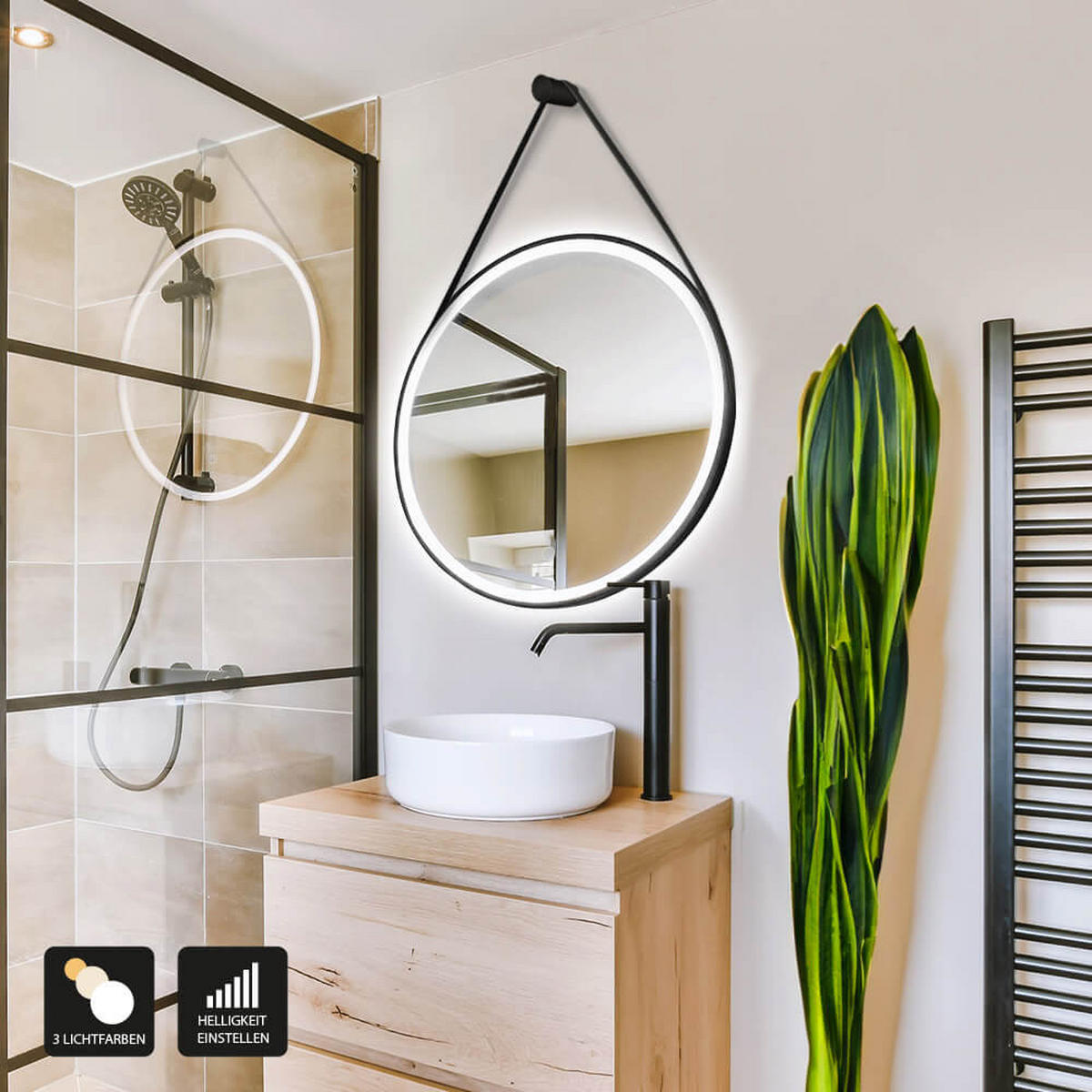 LED-SPIEGEL FIANA - 40 cm - Schwarz, Glas (40/40/1cm) - Home Deluxe