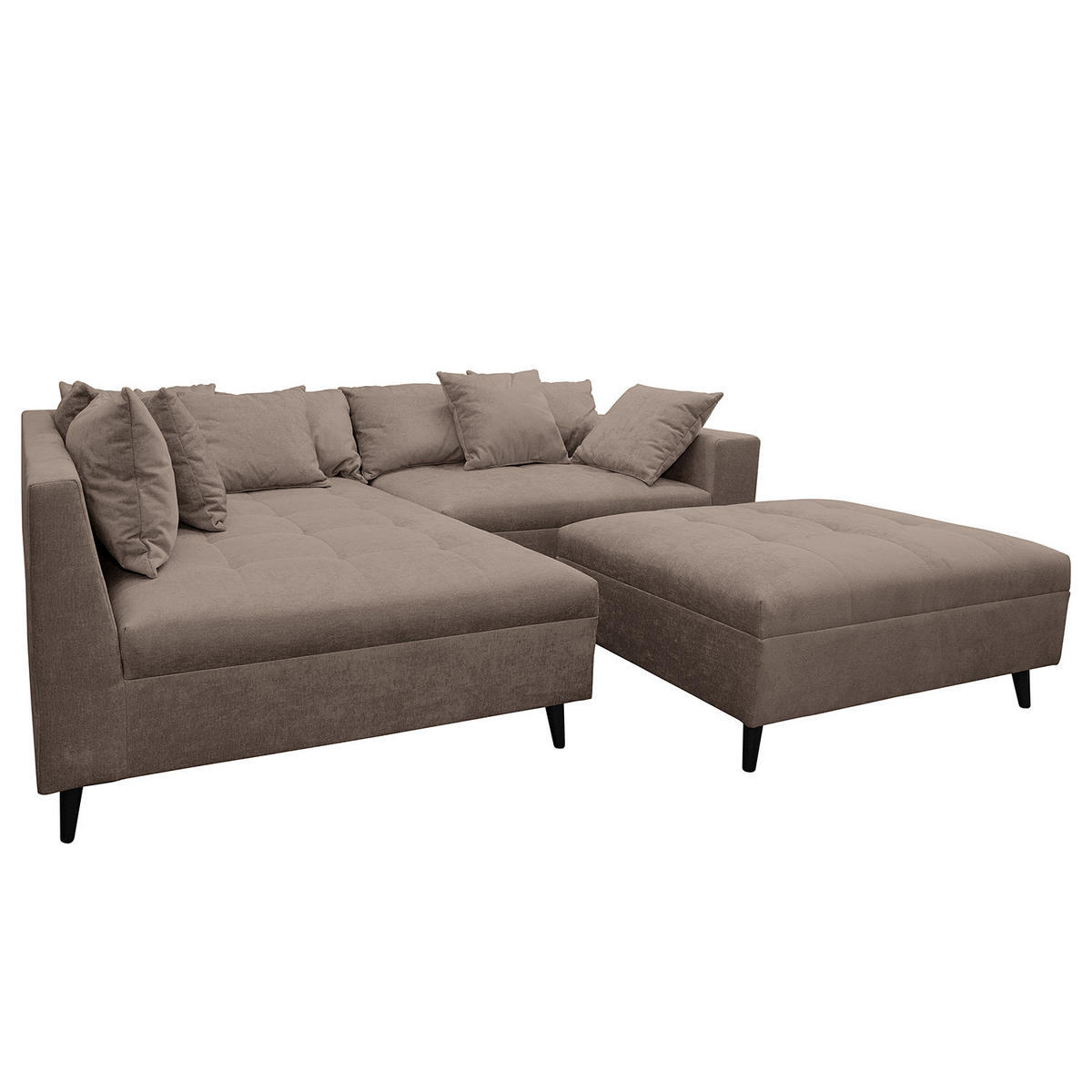 ECKSOFA mit Ottomane und Hocker - Schwarz/Braun, Birkenholz/Textil (247/174cm) - home24