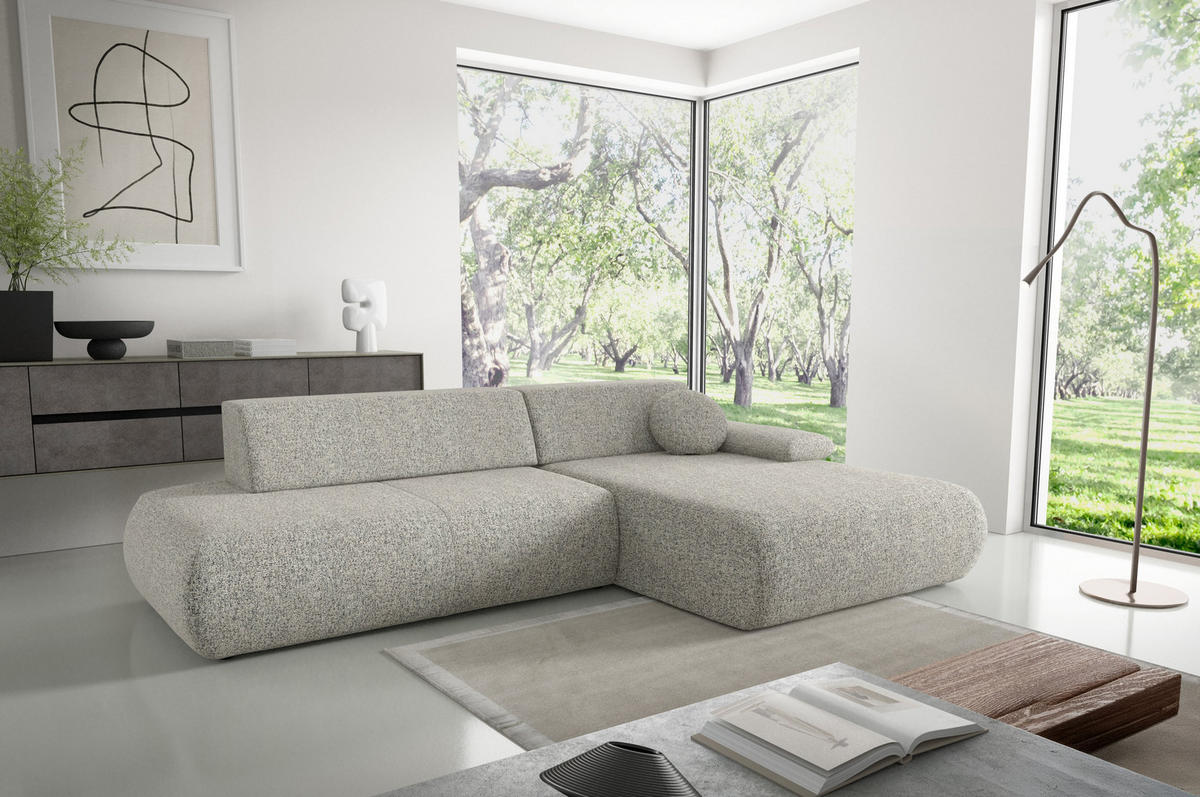 ECKSOFA DELTA R-S Grau Geflochtener Stoff mit Schlaffunktion - Grau, Holz (286/173.5cm) - MASSENO