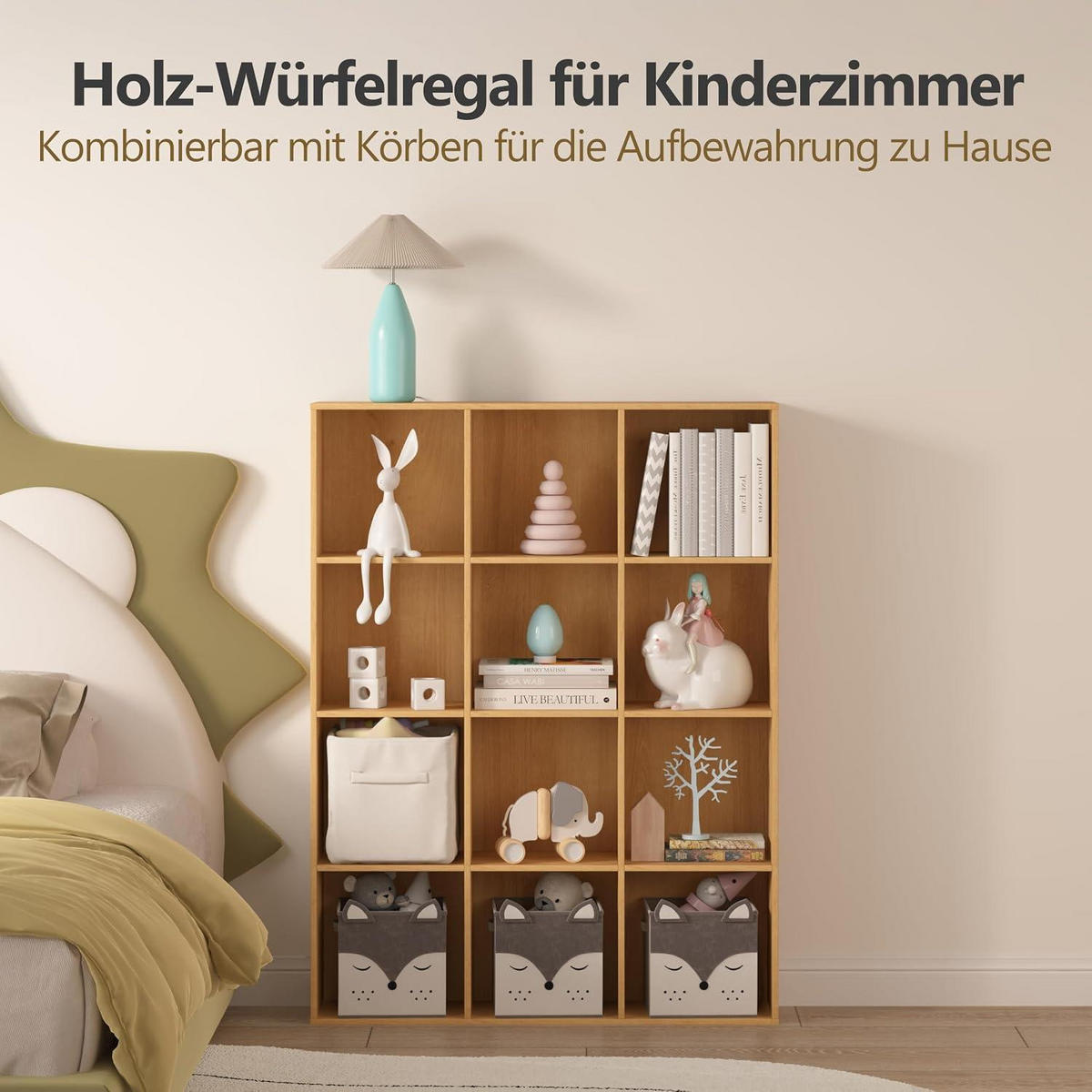 BÜCHERREGAL Würfelregal Naturholz 8 Fächer 91,2 x 91,4 x 24 cm - Braun, Holzwerkstoff (91.4/91.2/24cm)