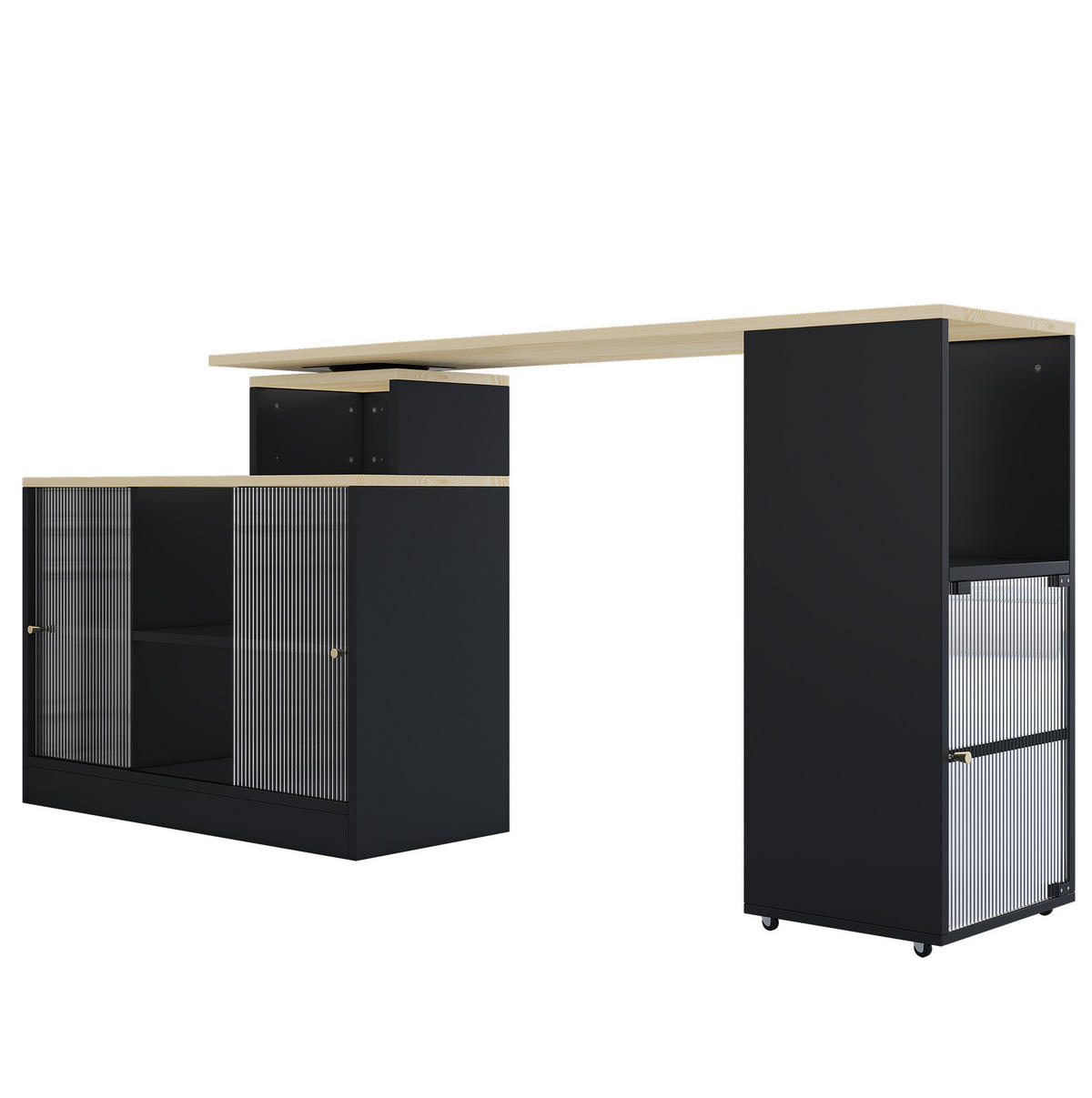 BARTISCH 155/100/90 cm mit Stauraum in Schwarz–ausziehbar und drehbar - Schwarz, Holzwerkstoff (155/100/90cm) - BEAOK