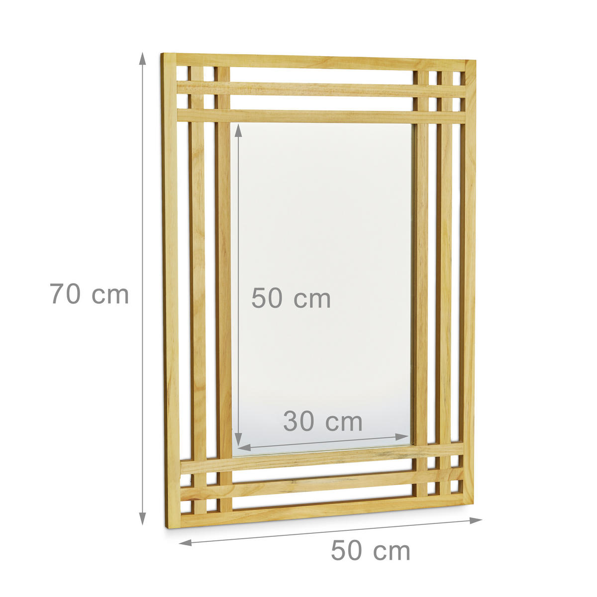 WANDSPIEGEL - Hellbraun, Glas/Holz (50/70/2cm) - Relaxdays