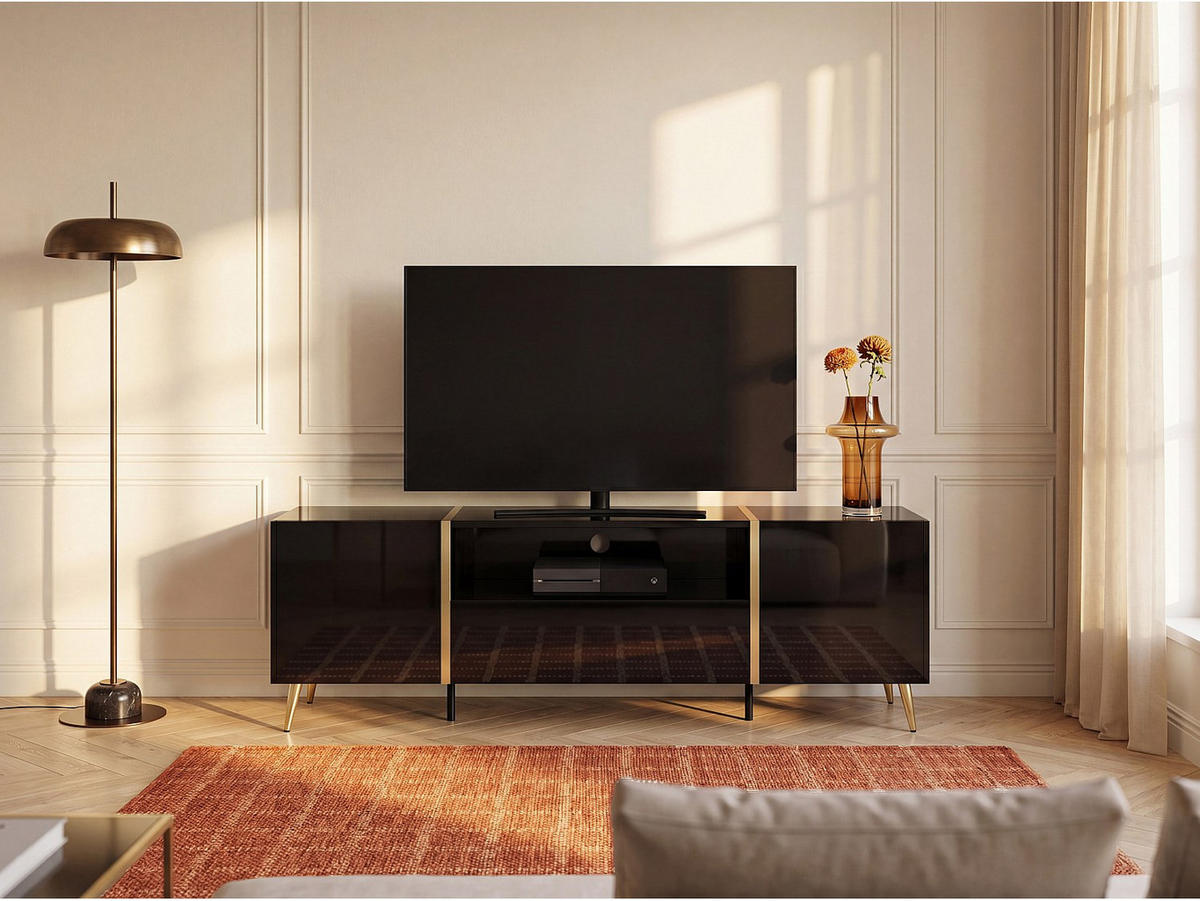 TV-BOARD - 158 cm x 41 cm - holz - schwarz, goldfarben Marzialo - Goldfarben/Schwarz, Holz (158/51.8/41cm) - Vente-Unique