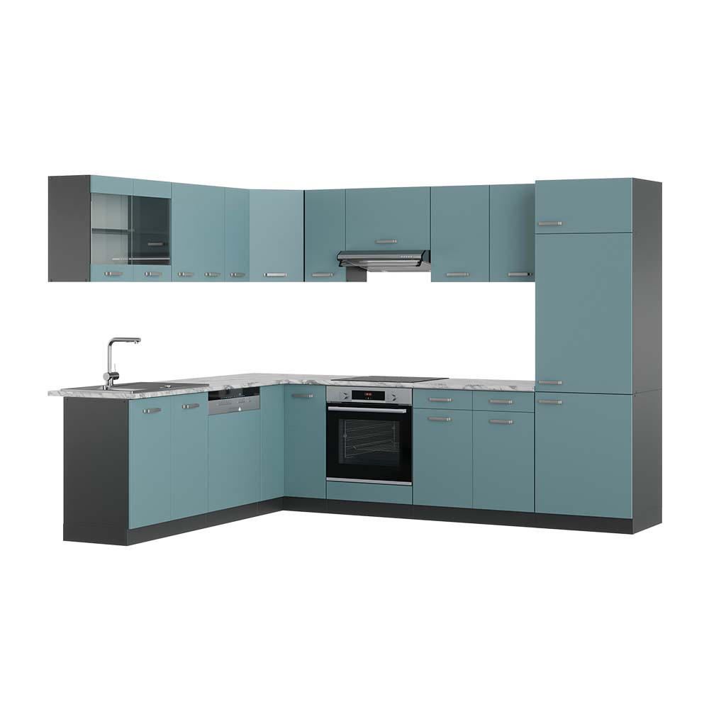 ECKKÜCHE R-Line Blau-Grau/Anthrazit 227 x 287 cm, AP Marmor - Anthrazit/Blaugrau, Holzwerkstoff (287/81.6/60cm) - Vicco