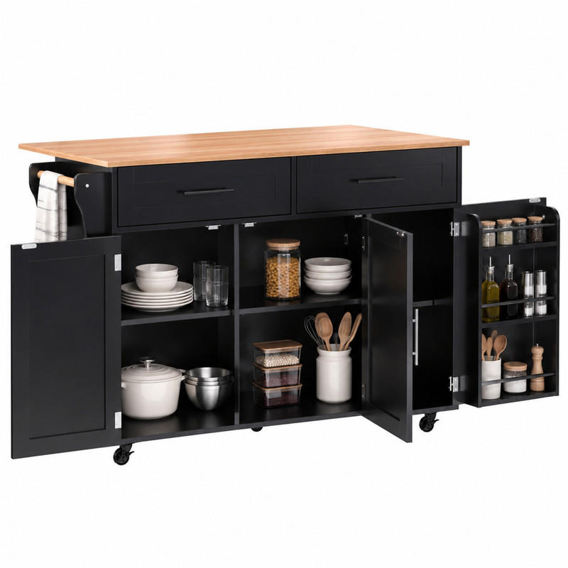 Beauniv Servierwagen Schwarz 46x91.5x120 cm