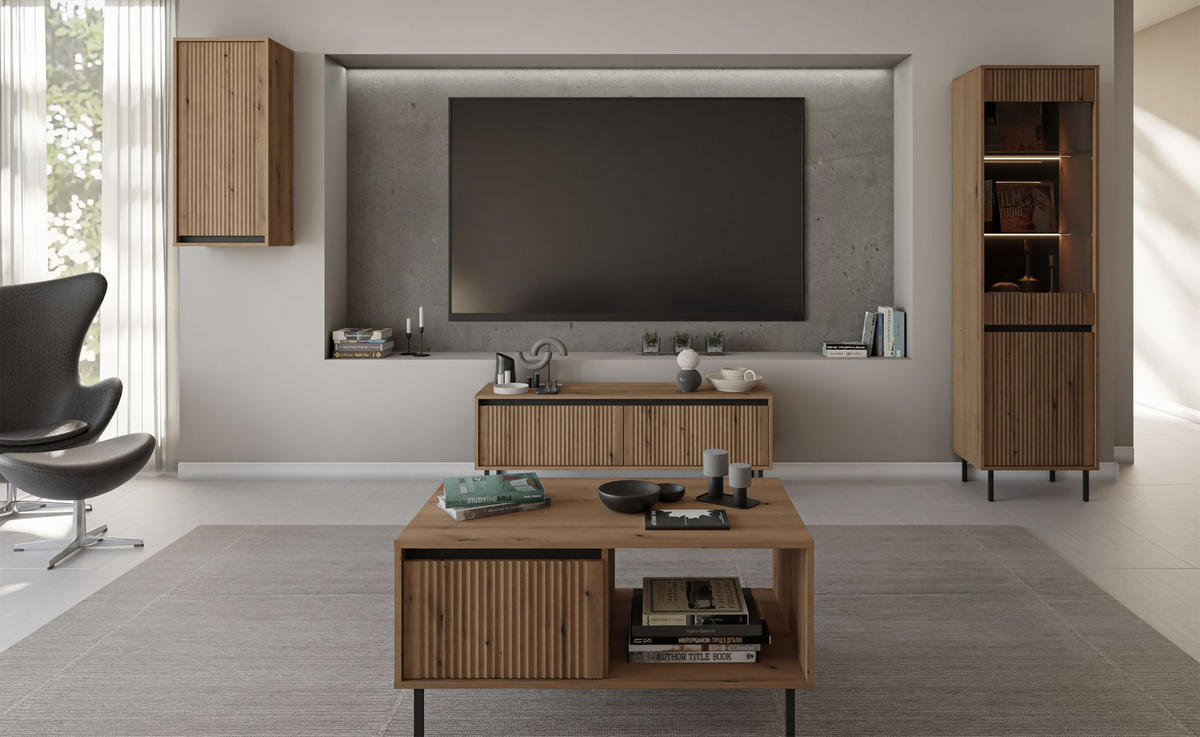 COUCHTISCH Osaka Eichenholzoptik Evoke 100 cm - Eichefarben/Schwarz, Holzwerkstoff/Metall (60/100.2/50cm) - Selsey