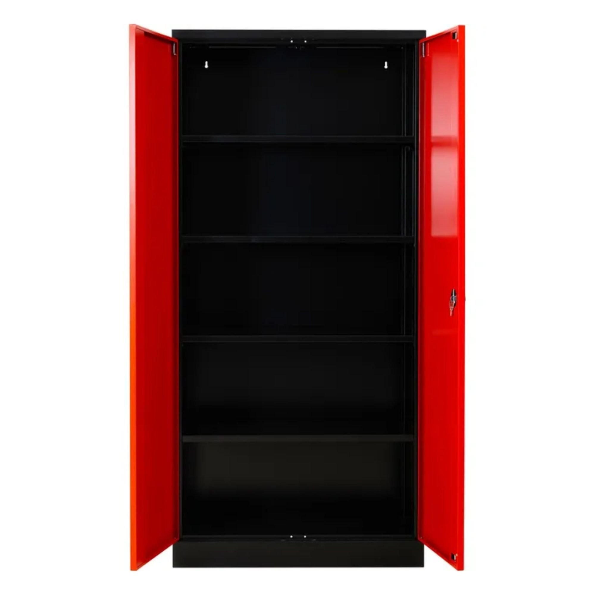 STAHLSCHRANK Bee mit 10 lackierten Fachböden 195x92x50 cm Korpusfarbe Anthrazit Frontfarbe Feuerrot - Rot, Metall (92/195/50cm)
