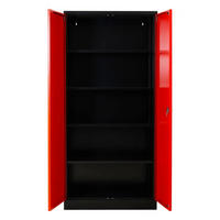 STAHLSCHRANK Bee mit 10 lackierten Fachböden 195x92x42 cm Korpusfarbe Schwarz Frontfarbe Feuerrot - Rot, Metall (92/195/42cm)